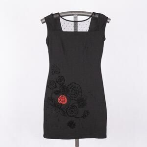 Desigual Embroidered Whimsigoth Dress SMALL Dark Floral Fairy Festival Cocktail